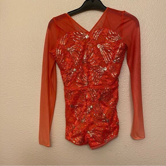 Curtain Call Dance Costume coral E2191 2 piece maxi skirt leotard sequin CLA - Picture 3 of 13